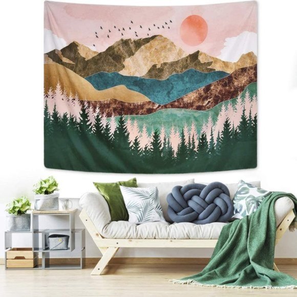 Nature Tapestry Forest Tree Mountain Wall Hanging - Picture 3 of 9